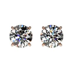 1 CTW Certified H-SI/I Quality Diamond Solitaire Stud Earrings 10K Rose Gold - REF-114H5W - 33050