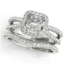 1.71 CTW Certified VS/SI Princess Diamond 2Pc Set Solitaire Halo 14K White Gold - REF-446N5Y - 31343