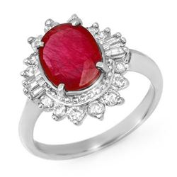 4.50 CTW Ruby & Diamond Ring 18K White Gold - REF-118Y2N - 13223