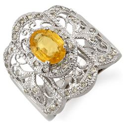 2.40 CTW Yellow Sapphire & Diamond Ring 14K White Gold - REF-92N8Y - 11245