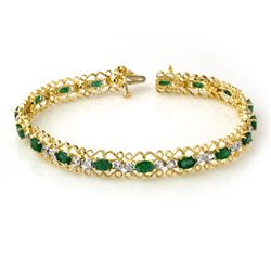 4.02 CTW Emerald & Diamond Bracelet 10K Yellow Gold - REF-69R3K - 14505