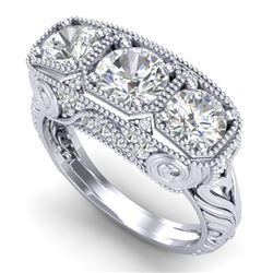 2.51 CTW VS/SI Diamond Solitaire Art Deco 3 Stone Ring 18K White Gold - REF-436Y4N - 36989