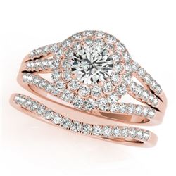 1.41 CTW Certified VS/SI Diamond 2Pc Wedding Set Solitaire Halo 14K Rose Gold - REF-157T6X - 30982