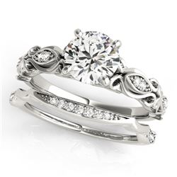 0.71 CTW Certified VS/SI Diamond Solitaire 2Pc Wedding Set Antique 14K White Gold - REF-133X5T - 314