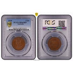 Australia, KGV, Half Penny, 1928, PCGS MS63BN