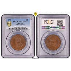 Australia, KGV, Penny, 1921, PCGS MS64BN