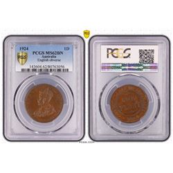 Australia, KGV, Penny, 1924, PCGS MS62BN