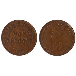 Australia, KGV, Penny, 1920, Double Dot