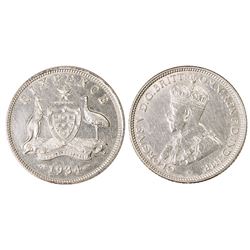 Australia, KGV, Sixpence, 1934
