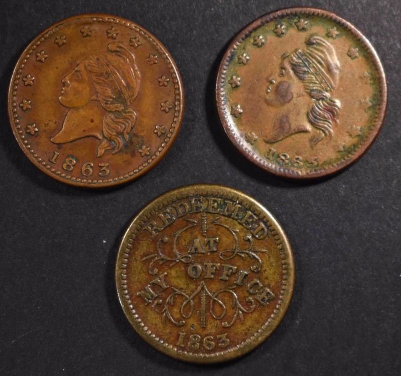 3 1863 CIVIL WAR TOKENS; 2ARMY/NAVY