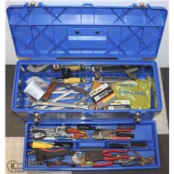 WESTWARD BLUE TOOL BOX WITH CONTENTS 26"L X8" DEEP