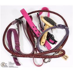 LOT OF 8 NEW DOG ITEMS INCL 6 COLLARS, 1 LEASH AND