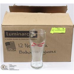 12 NEW 16OZ BUDWEISER GLASSES