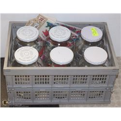 RUBBERMAID COLLAPSIBLE BIN, 6 CANISTER JARS WITH