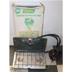 CAMP STOVE & STAND, COLLAPSIBLE WATER BUCKET