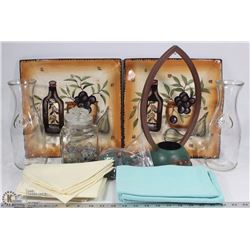 2 SERVING PLATES, BATTER OPERATED WIND CHIMES, 2