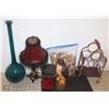 Image 1 : BOX W/ VASES, WINE HOLDER, BIG BAG OF CORKS, OWL &