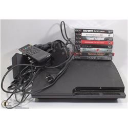 PS3 SYSTEM WITH CONTROLLER REMOTE AND GAMES