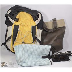 BOX W/ 3 BAGS - 1 BACKPACK AND 2 TOTE STYLE BAGS