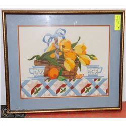 KNITTED FRUIT AND FLORAL PICTURE FRAMED