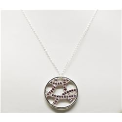 #3-STERLING SILVER CHAIN WITH RED CRYSTAL PENDANT