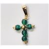 Image 1 : #8-10KT YELLOW GOLD GREEN AGATE CROSS PENDANT