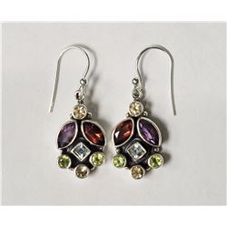 #11-STERLING SILVER MULTI-GEMSTONE EARRINGS
