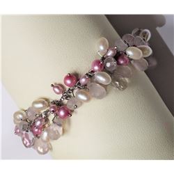 #18-STERLING SILVER PEARL & QUARTZ HANDCRAFTED