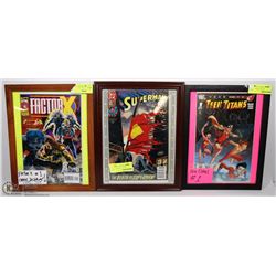 LOT OF 3 FRAMED COMICS, 2DC AND ONE MARVEL
