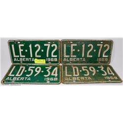 LOT OF 4 ALBERTA 1968 LICENSE PLATES