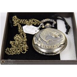 11)BRONZE POCKET WATCH WITH CHAIN (FISH FACE )