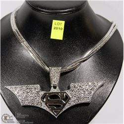 RHINESTONE BATMAN/SUPERMAN PENDANT ON CHAIN
