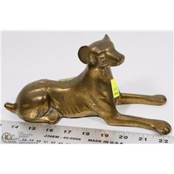BRASS DOG FIGURINE - 9.5 INCHES LONG