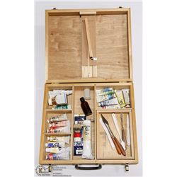 WOOD ART BOX TABLE EASEL - FULL OF OIL