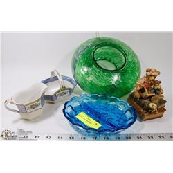 BLUE GLASS CANDY DISH AND MORE