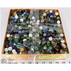 LARGE BOX OF VINTAGE MARBLES STEEL, GLASS