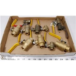 LOT OF BRASS VALVES, 3/4", 1/2" & 1/4"
