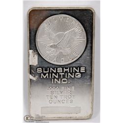 99.9 SUNSHINE MINTING SILVER 10 TROY OUNCE BAR