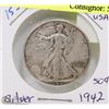 Image 1 : 161) 1942 US WALKING LIBERTY SILVER HALF DOLLAR