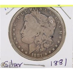 143) 1881 US MORGAN SILVER DOLLAR CIRCULATED.