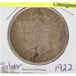 133) 1922 US PEACE SILVER DOLLAR CIRCULATED.