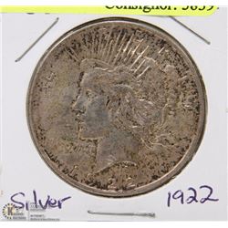 136) 1922 US PEACE SILVER DOLLAR CIRCULATED.