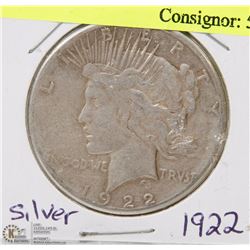 131) 1922 US PEACE SILVER DOLLAR CIRCULATED.