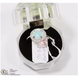 #52-WHITE FIRE OPAL & CZ RING
