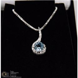 #115-GENUINE BLUE TOPAZ & CZ PENDANT NECKLACE