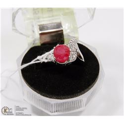 #128-NATURAL RED RUBY & CZ RING