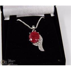 #126-NATURAL RED RUBY & CZ PENDANT NECKLACE