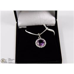 #131- NATURAL AMETHYST & CZ PENDANT NECKLACE