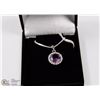 Image 1 : #131- NATURAL AMETHYST & CZ PENDANT NECKLACE