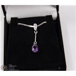 #112-GENUINE AMETHYST & CZ PENDANT NECKLACE